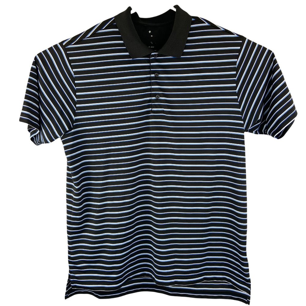 Adidas Men's Polo Shirt Striped Black Blue White Polyester Golf Large